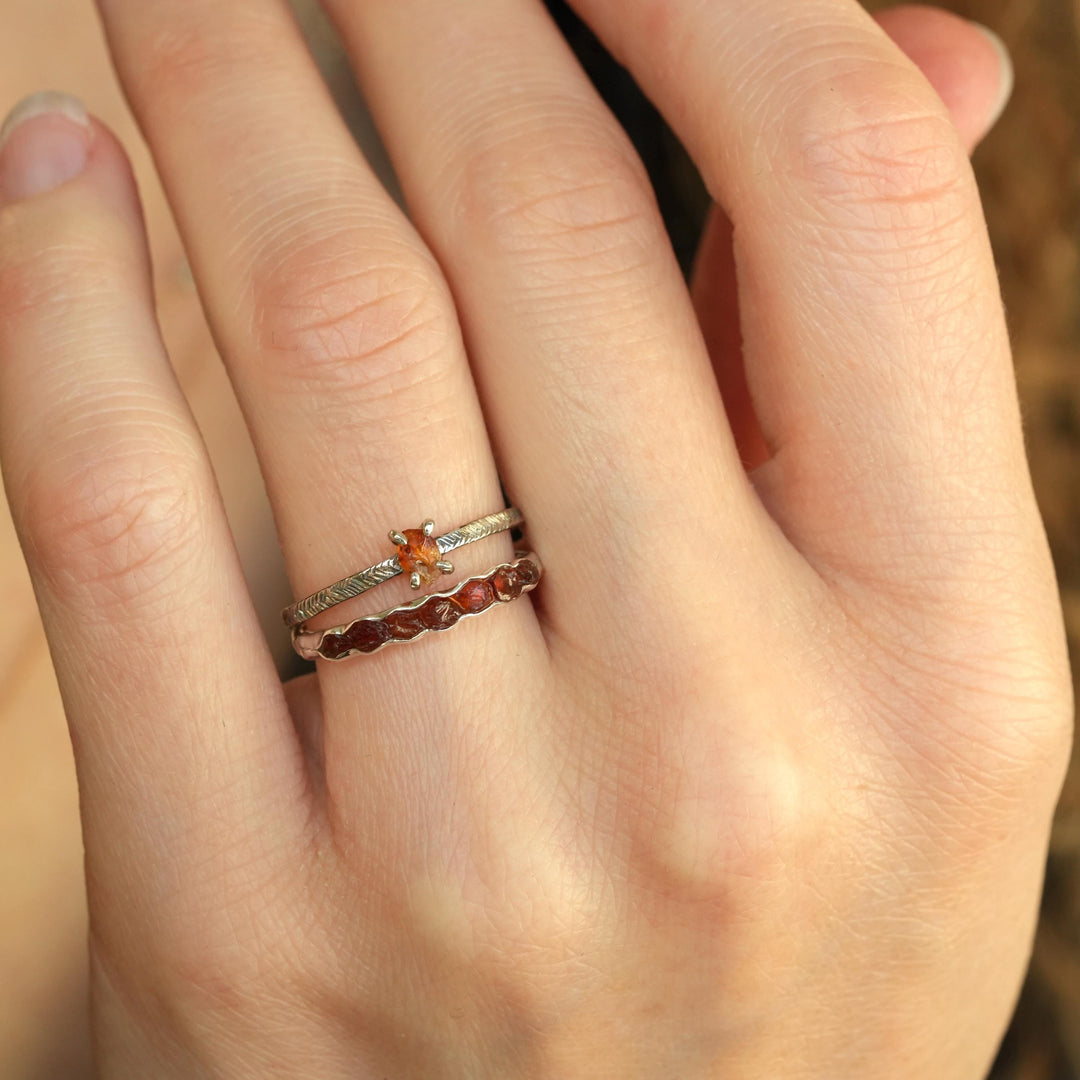 Raw Citrine Ring. Unique Rustic Organic Alternative Rebel Feather 4 Prong Set Raw Rough Uncut Natural Yellow Orange Citrine Engagement Ring