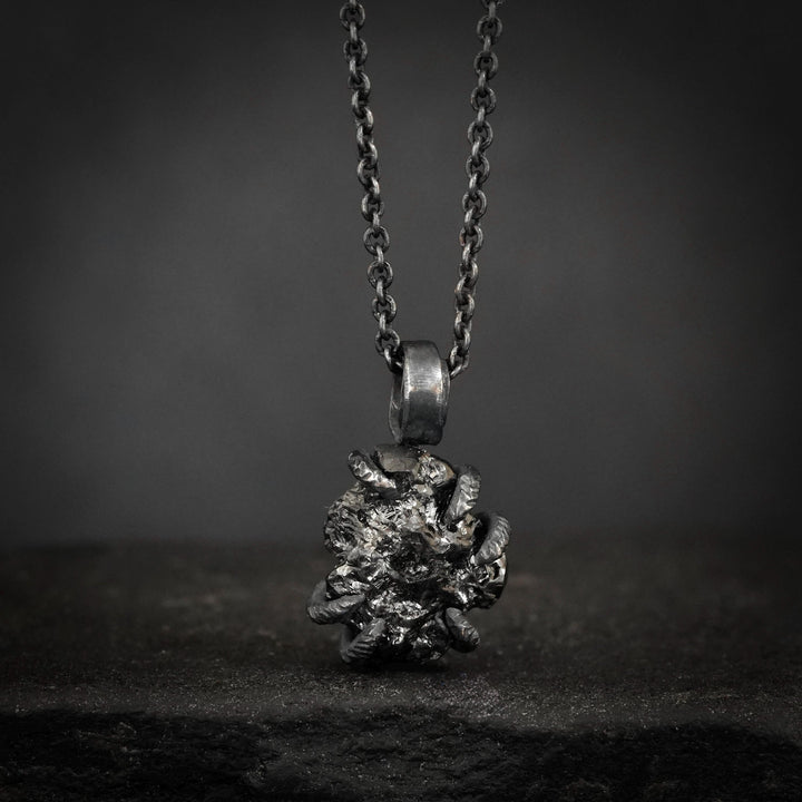 RTS Oxidised Silver Rustic Raw Black Diamond Necklace