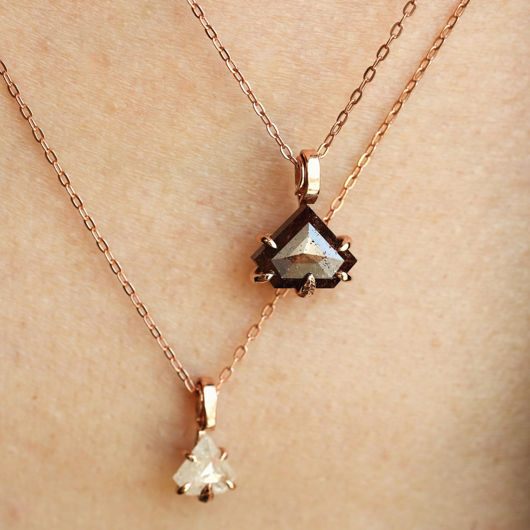 RTS 14k Rose Gold White Geometric Diamond Necklace