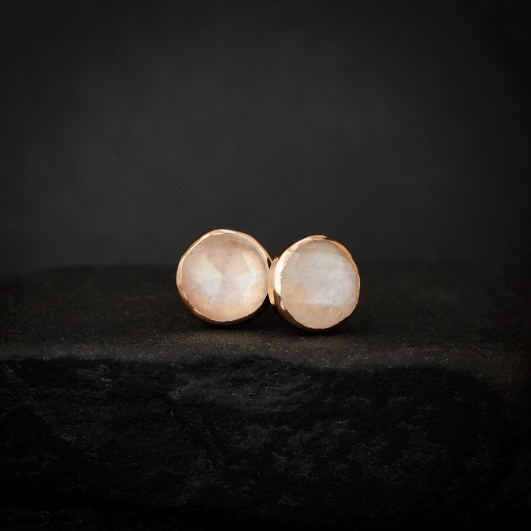 RTS 14k Rose Gold Rainbow Moonstone Stud Earrings