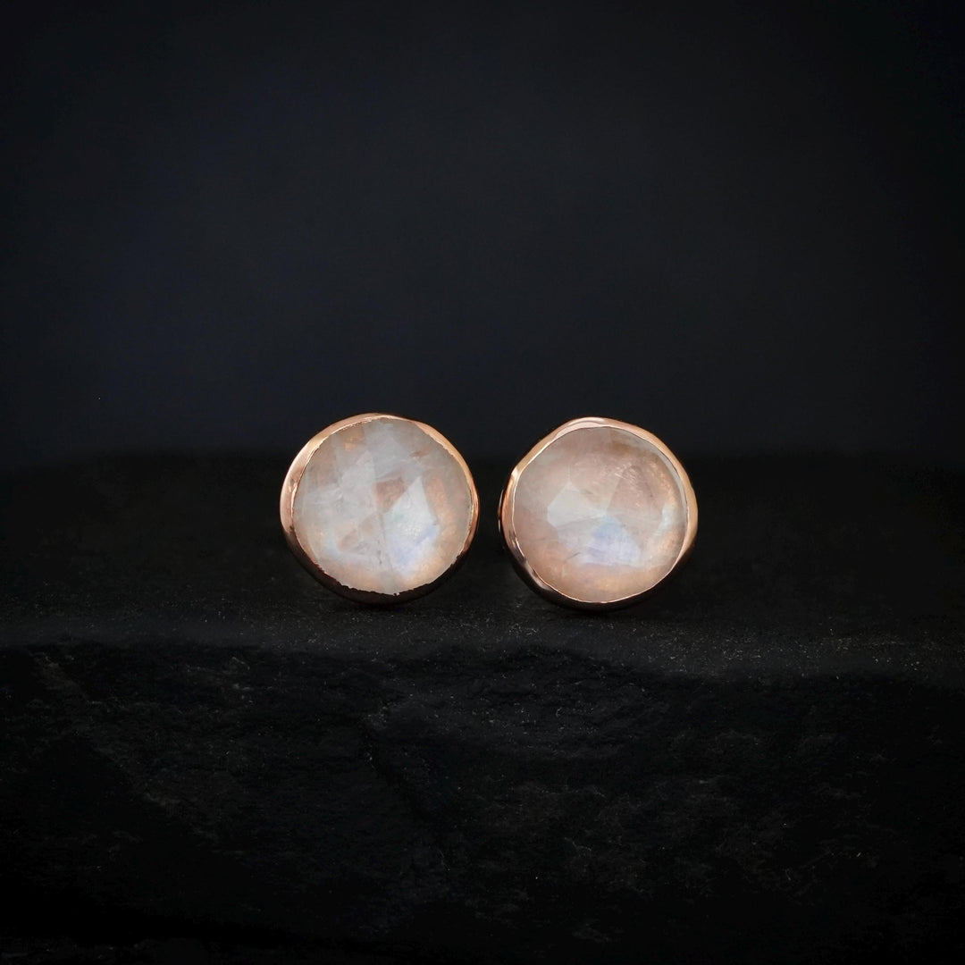 RTS 14k Rose Gold Rainbow Moonstone Stud Earrings