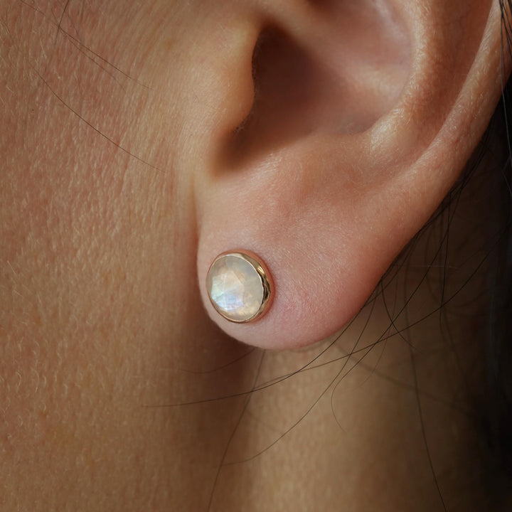 RTS 14k Rose Gold Rainbow Moonstone Stud Earrings