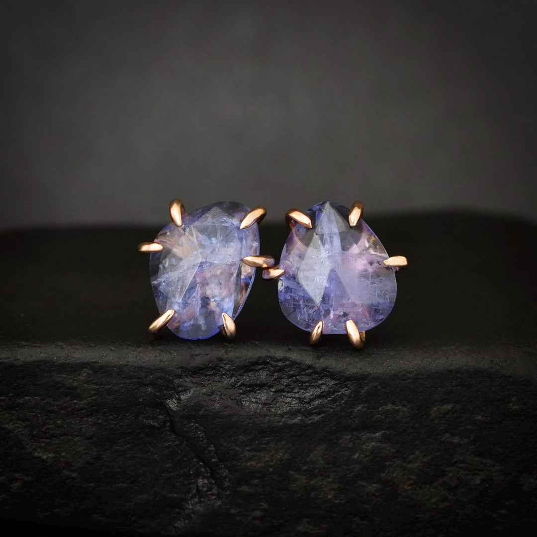 Tanzanite Studs 14k Rose Gold Rose Cut Tanzanite Stud Earrings Purple Gemstone Studs Gift For Girlfriend