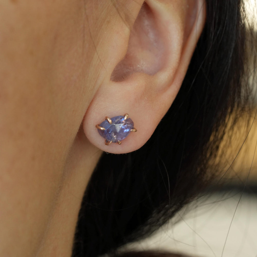 RTS 14k Rose Gold Rose Cut Tanzanite Stud Earrings