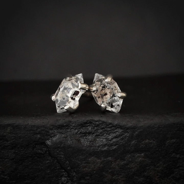 RTS Sterling Silver Black Spot Herkimer Diamond Stud Earrings