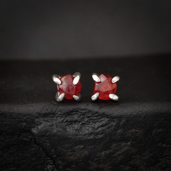 RTS Tiny Sterling Silver Orange Spessartite Garnet Stud Earrings