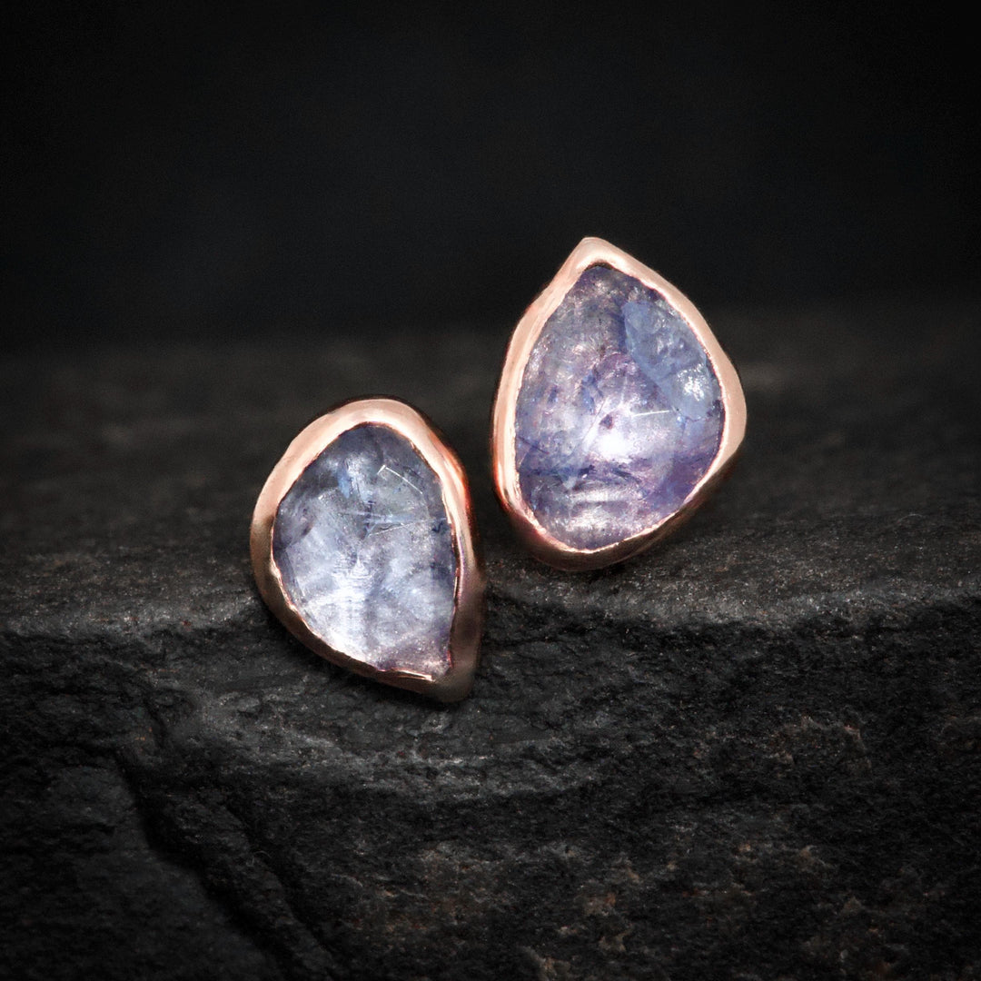 RTS 14k Rose Gold Rose Cut Tanzanite Stud Earrings