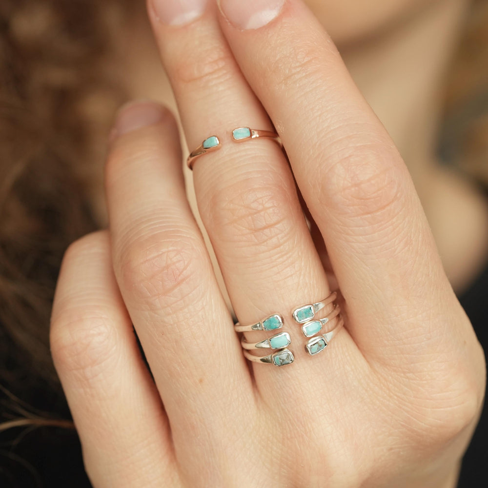 RTS 9k Solid Rose Gold Adjustable Turquoise Knuckle Ring.