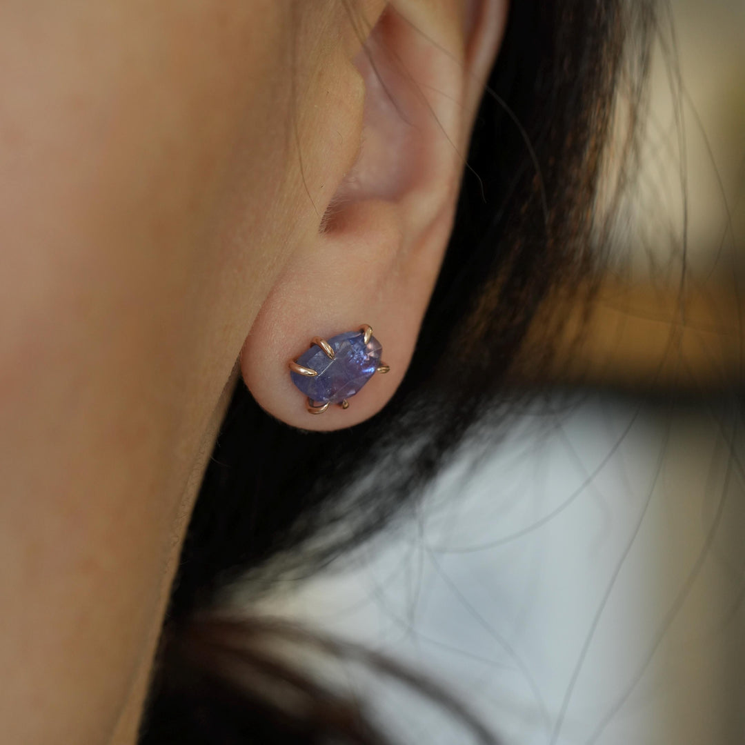 Tanzanite Studs 14k Rose Gold Rose Cut Tanzanite Stud Earrings Purple Gemstone Studs Gift For Girlfriend