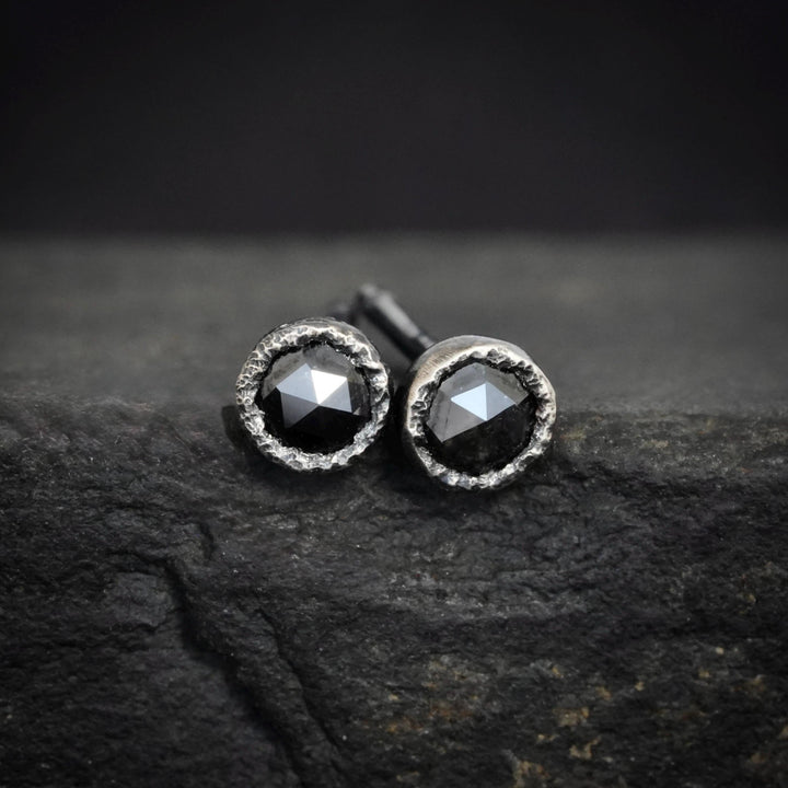 RTS Oxidised Silver Black Diamond Studs