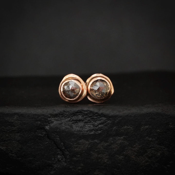 RTS 14k Rose Gold Rose Cut Brown Diamond Stud Earrings