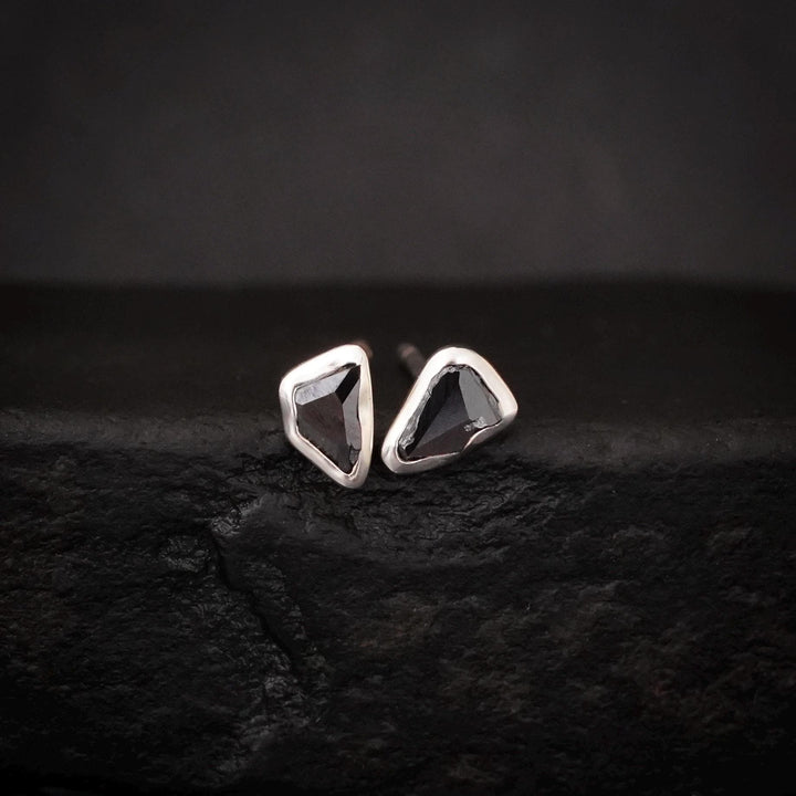 RTS Sterling Silver Triangular Black Diamond Stud Earrings