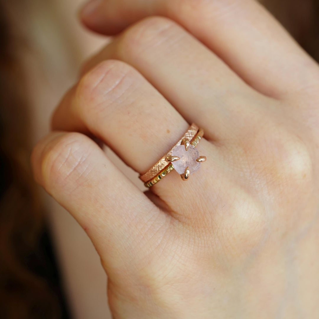 High Set Raw Morganite Stone Ring Perfectly Matching Band