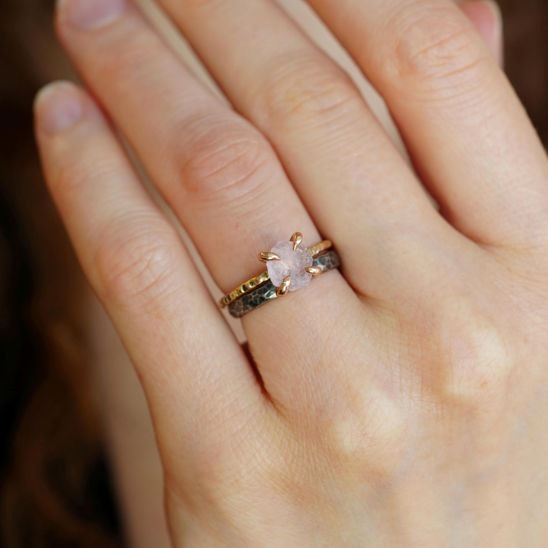 High Set Raw Morganite Stone Ring Perfectly Matching Band