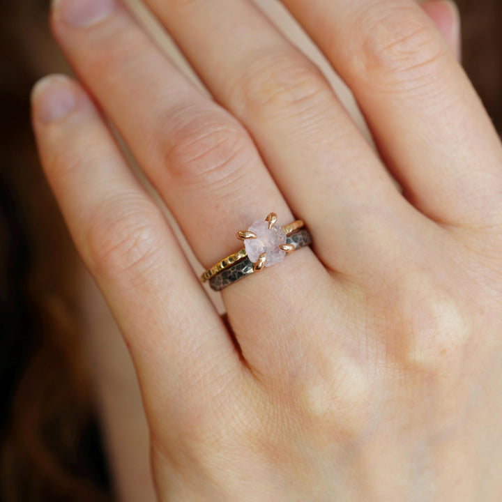 High Set Raw Morganite Stone Ring Perfectly Matching Band
