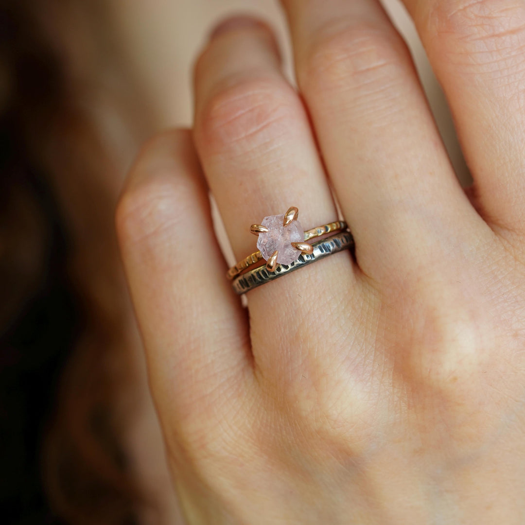 High Set Raw Morganite Stone Ring Perfectly Matching Band