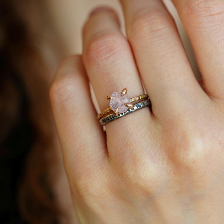 High Set Raw Morganite Stone Ring Perfectly Matching Band