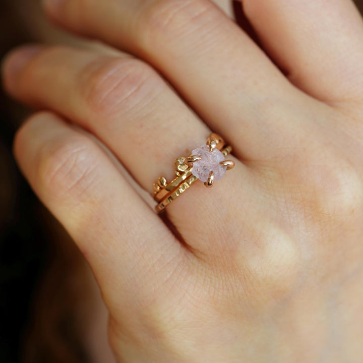 High Set Raw Morganite Stone Ring Perfectly Matching Band