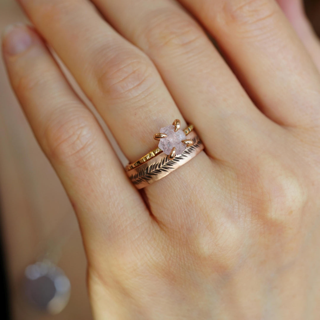 High Set Raw Morganite Stone Ring Perfectly Matching Band