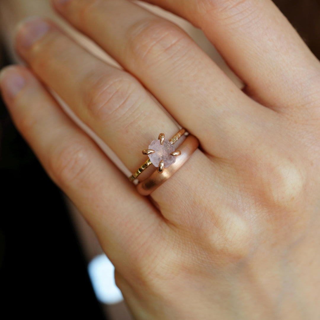 High Set Raw Morganite Stone Ring Perfectly Matching Band