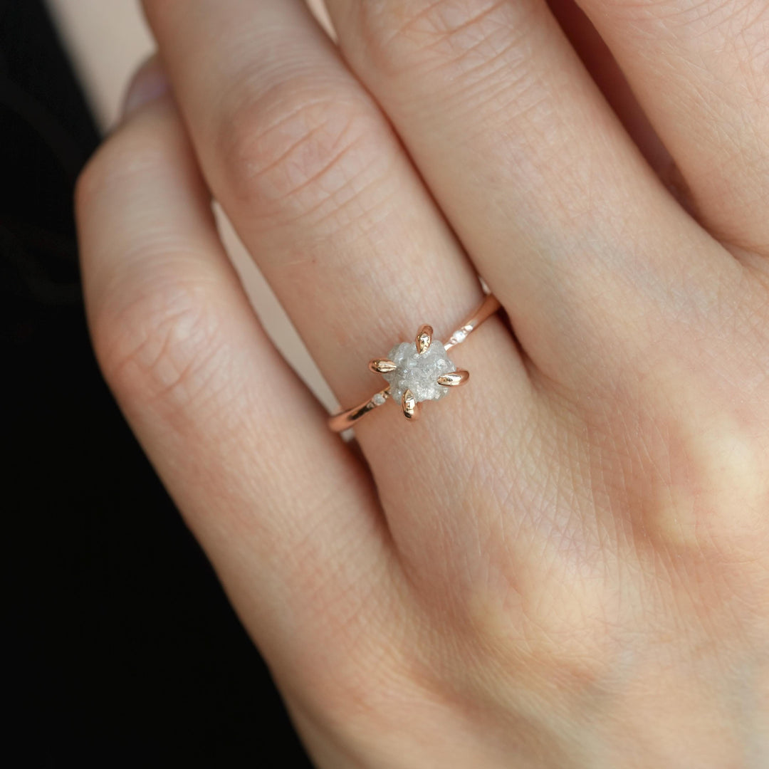 1 Carat Raw White Diamond Engagement Ring