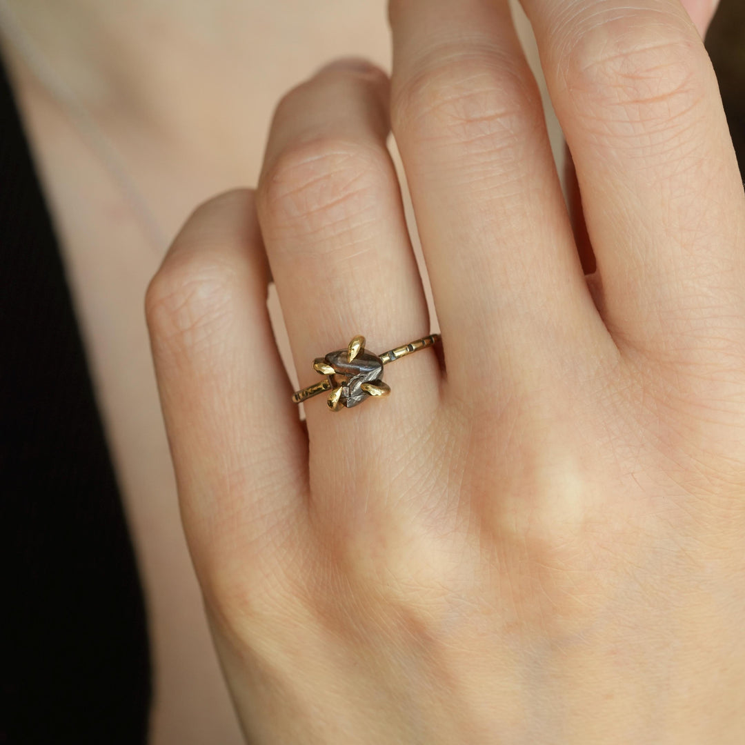 Brown Diamond Ring: RTS 18k Solid Yellow Gold Triangle Shape 4 Prong Set Brown Diamond Crystal Ring in US size 5 / UK size J 1/2