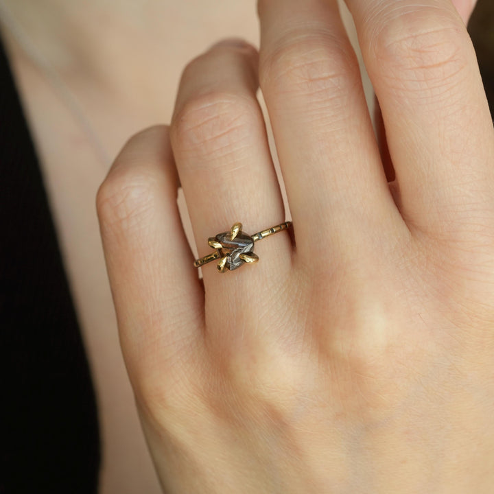 Brown Diamond Ring: RTS 18k Solid Yellow Gold Triangle Shape 4 Prong Set Brown Diamond Crystal Ring in US size 5 / UK size J 1/2