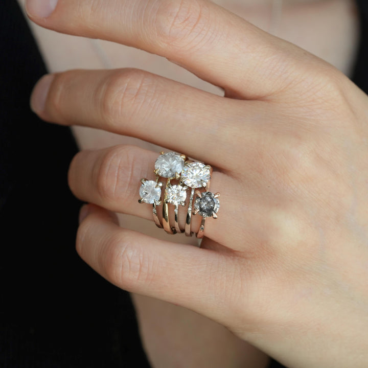 Galaxy Diamond Ring: RTS 14k Solid Rose Gold Round Brilliant Cut Prong Set Grey Salt and Pepper Diamond Ring in US size 5.25