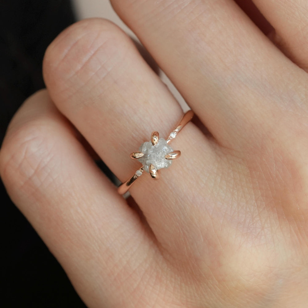 1 Carat Raw White Diamond Engagement Ring