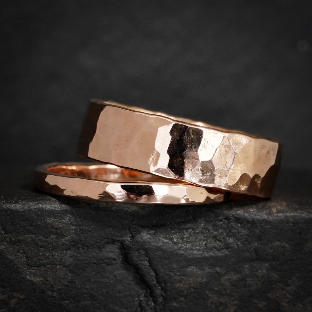 2mm Hammered Ring. Organic Rustic Hammered Textured Unique Slim Skinny Yellow Rose White Gold Silver Wedding Band Ring