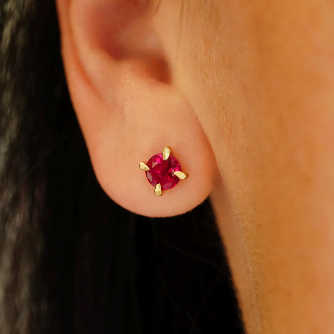 Ruby Stud Earrings. Unique Rustic Organic Ruby Stud Earrings. Round Ruby Studs. Pink Red Gemstone Stud Earring. Valentines Gift