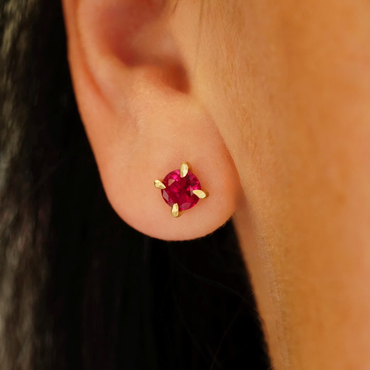 Ruby Stud Earrings. Unique Rustic Organic Ruby Stud Earrings. Round Ruby Studs. Pink Red Gemstone Stud Earring. Valentines Gift