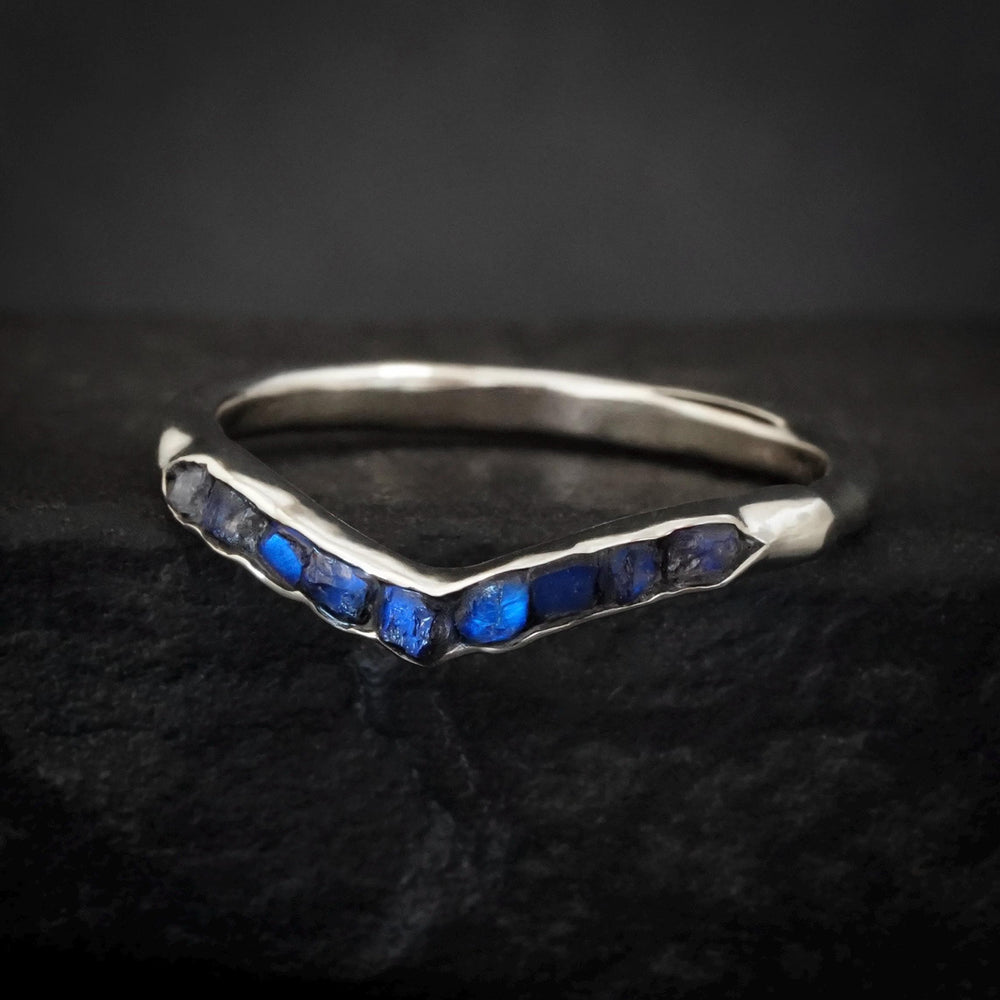 Rainbow Moonstone Wave Ring. Silver Gold Raw Rough Uncut Organic Rustic Blue Flash Unique Rainbow Moonstone Wedding Band Ring