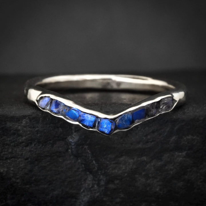 Rainbow Moonstone Wave Ring. Silver Gold Raw Rough Uncut Organic Rustic Blue Flash Unique Rainbow Moonstone Wedding Band Ring