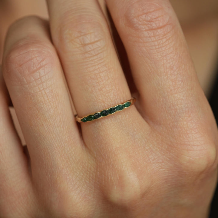 Slim Raw Emerald Band Ring