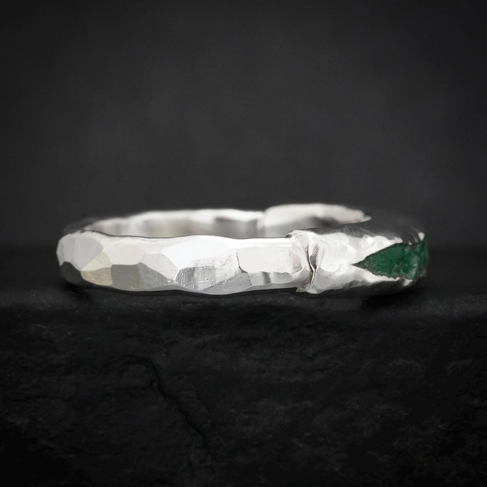 RTS Wide Raw Emerald Ring. US Size 6.75 US Rustic Sterling Silver Raw Rough Uncut Natural Genuine Emerald Crystal Mens Wedding Band Ring