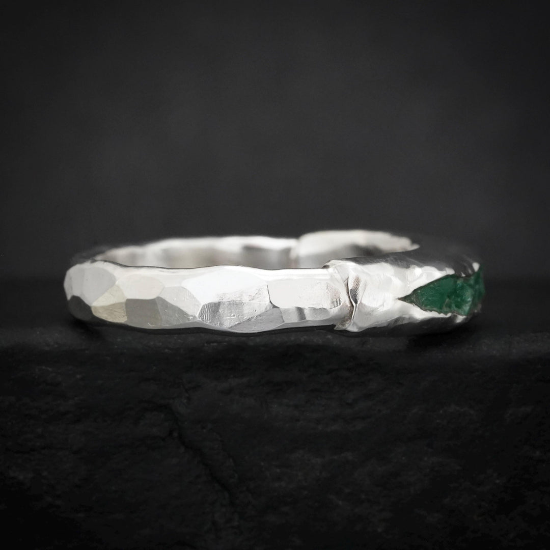 RTS Wide Raw Emerald Ring. US Size 6.75 US Rustic Sterling Silver Raw Rough Uncut Natural Genuine Emerald Crystal Mens Wedding Band Ring