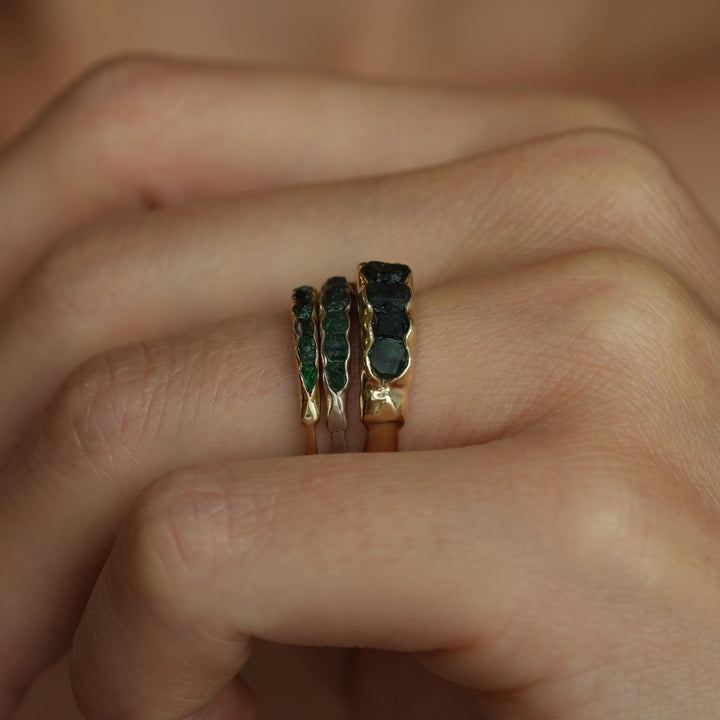 Wide Raw Emerald Band Ring. Rustic Organic Alternative Unique Raw Rough Uncut Deep Dark Green Natural Genuine Emerald Wedding Band Ring