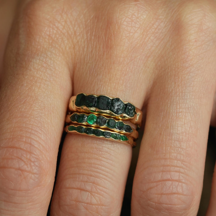Wide Raw Emerald Band Ring. Rustic Organic Alternative Unique Raw Rough Uncut Deep Dark Green Natural Genuine Emerald Wedding Band Ring