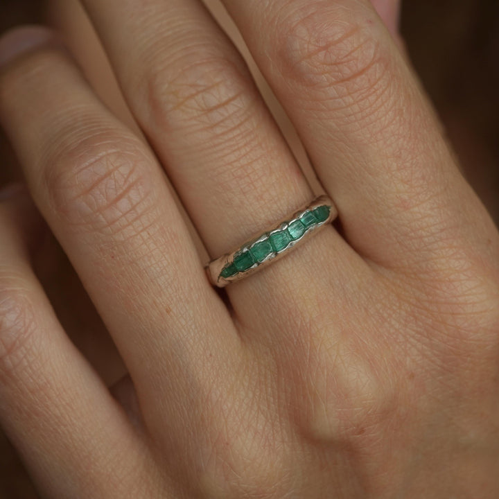 RTS Wide Raw Emerald Ring. US Size 6.75 US Rustic Sterling Silver Raw Rough Uncut Natural Genuine Emerald Crystal Mens Wedding Band Ring