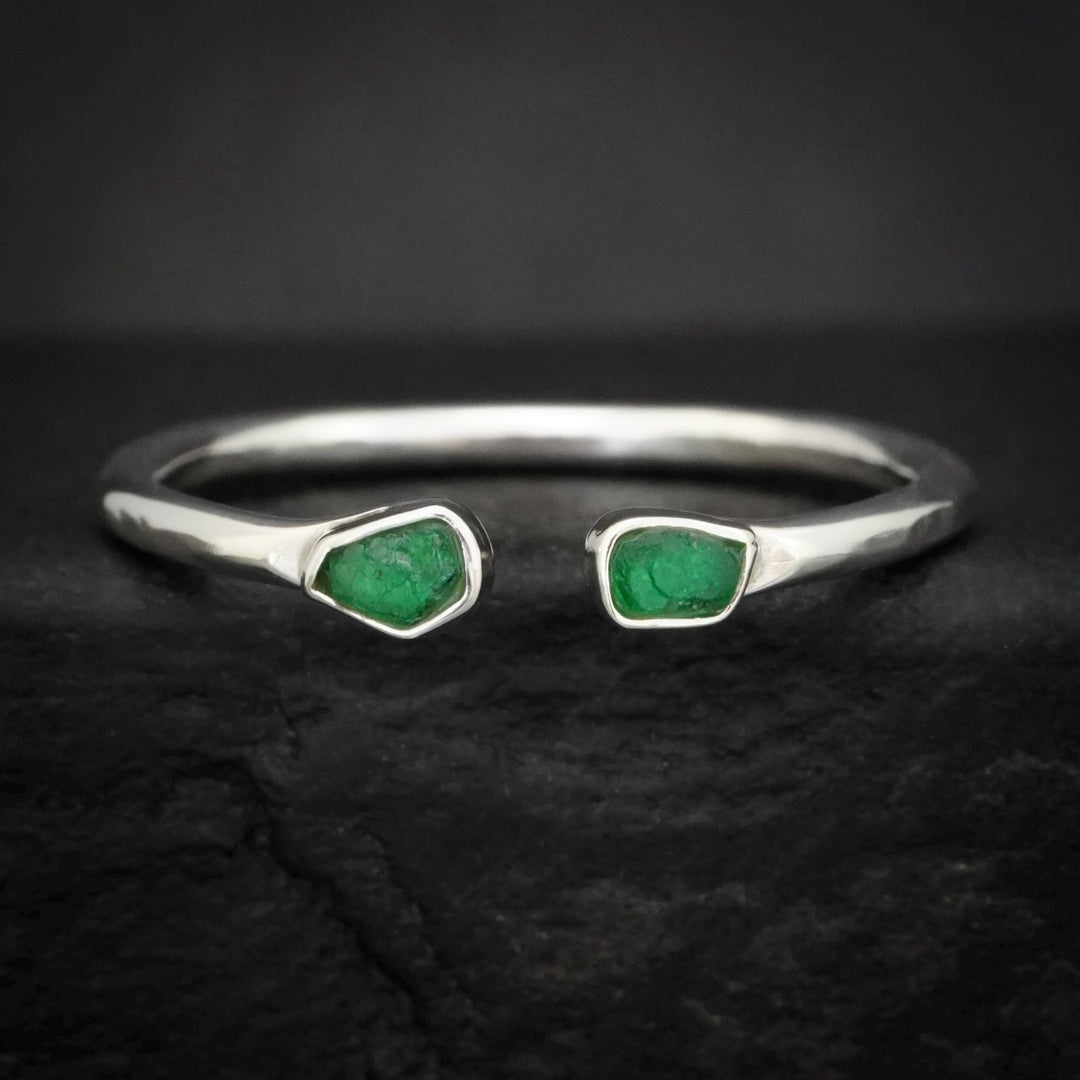 RTS Emerald Ring. US size 2.5 - 3.5 Rustic Adjustable Bezel Set Raw Uncut Emerald Crystal Slice Midi Knucle Ring. Emerald Knuckle Ring