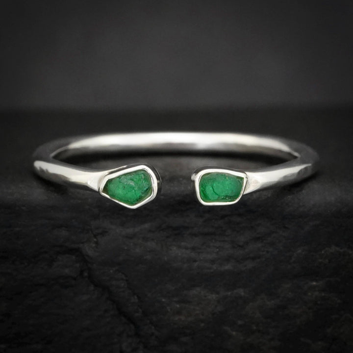 RTS Emerald Ring. US size 2.5 - 3.5 Rustic Adjustable Bezel Set Raw Uncut Emerald Crystal Slice Midi Knucle Ring. Emerald Knuckle Ring