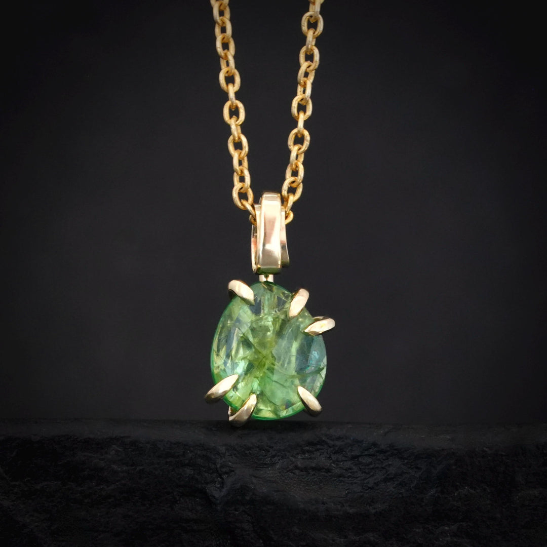 RTS Yellow Gold Emerald Necklace. Rose Cut Pear Shape Emerald Necklace. Natural Untreated Pear Emerald Gemstone Pendant Charm Necklace