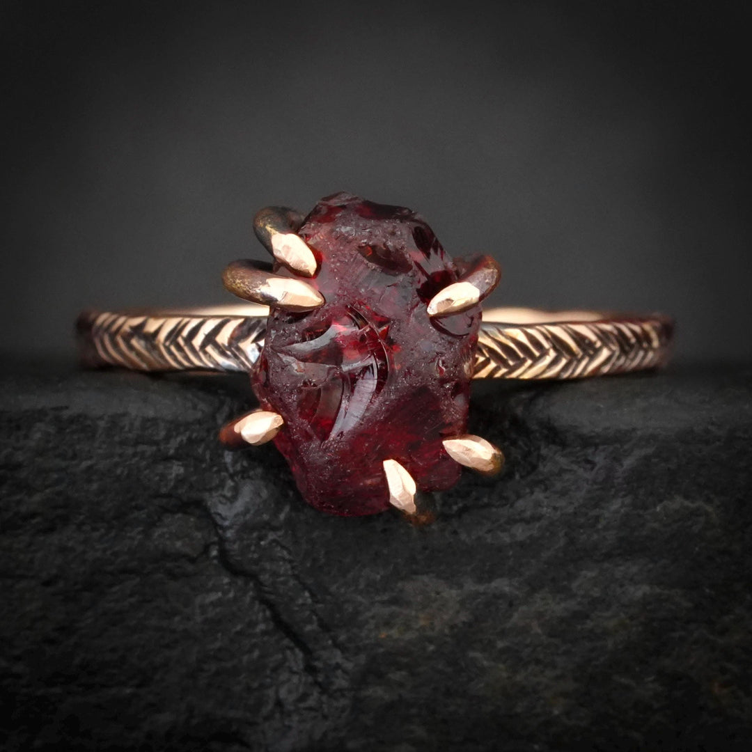 Raw Almandine Garnet Ring