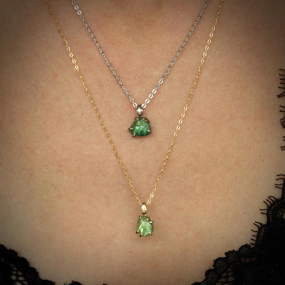 RTS White Gold Emerald Necklace. Rose Cut Pear Shape Emerald Necklace. Natural Untreated Pear Emerald Gemstone Pendant Charm Necklace