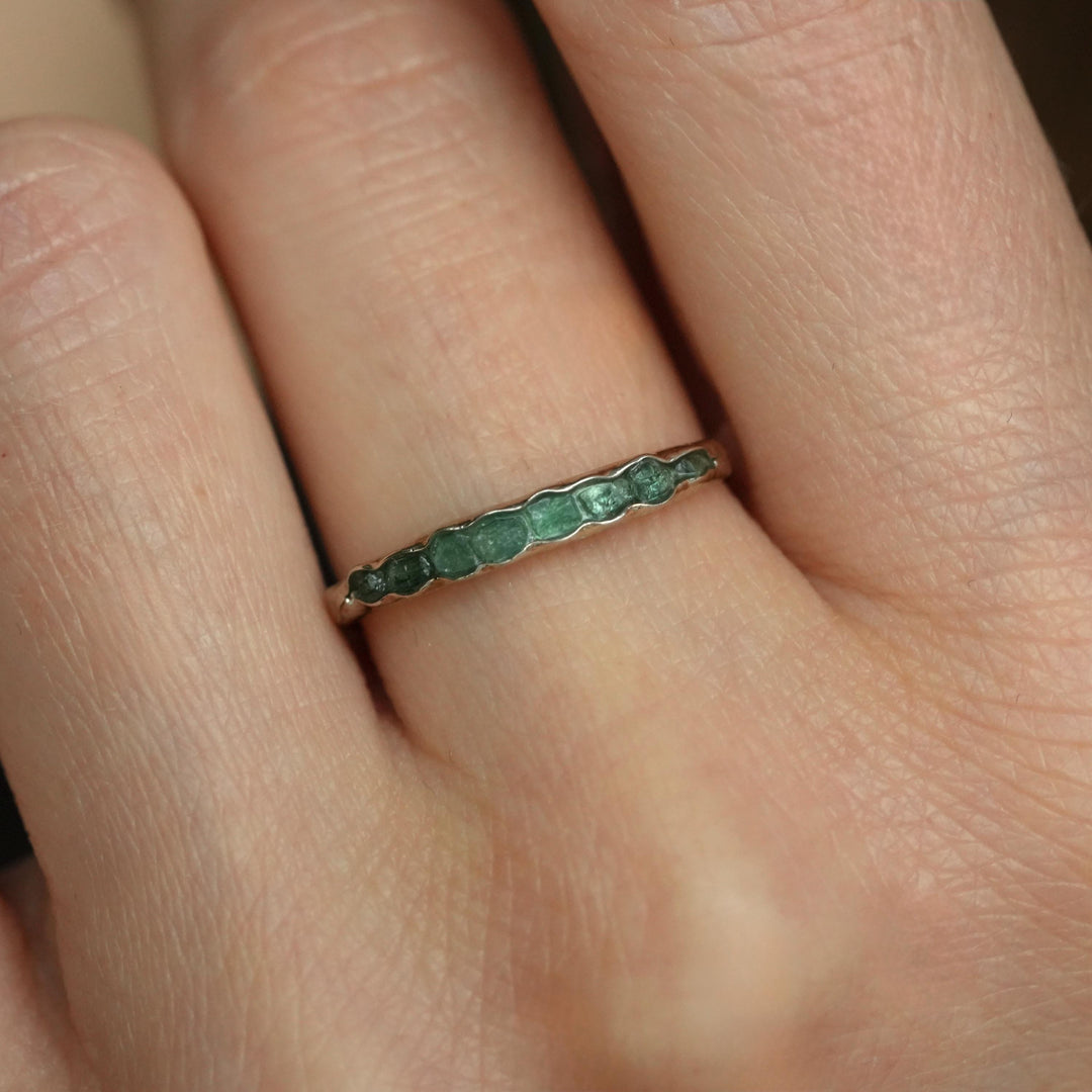 Raw Emerald Ring: RTS Solid Silver or Gold Raw Uncut Natural Raw Rough Uncut Light Green Emerald Stackable Band Rings in US size 5.5-9.5