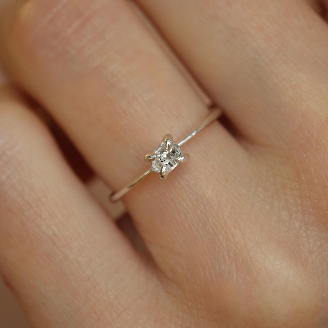 Herkimer Diamond Ring: RTS 925 Silver 4 Prong Set Large Natural Herkimer Diamond Crystal Engagement Ring in US size 5-7.25