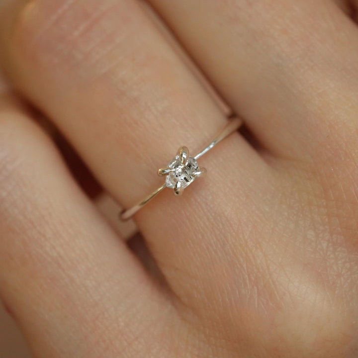 Herkimer Diamond Ring: RTS 925 Silver 4 Prong Set Large Natural Herkimer Diamond Crystal Engagement Ring in US size 5-7.25