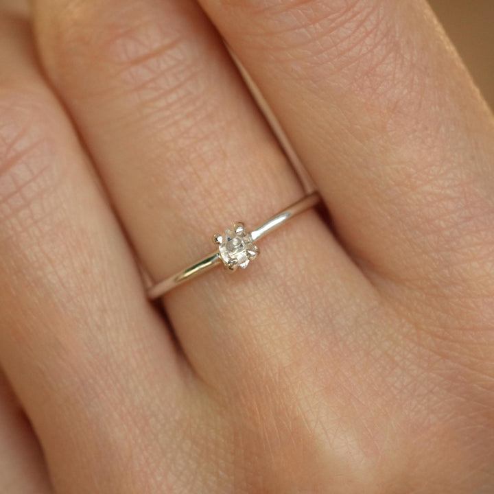 Herkimer Diamond Ring: RTS 925 Silver 4 Prong Set Large Natural Herkimer Diamond Crystal Engagement Ring in US size 5-7.25