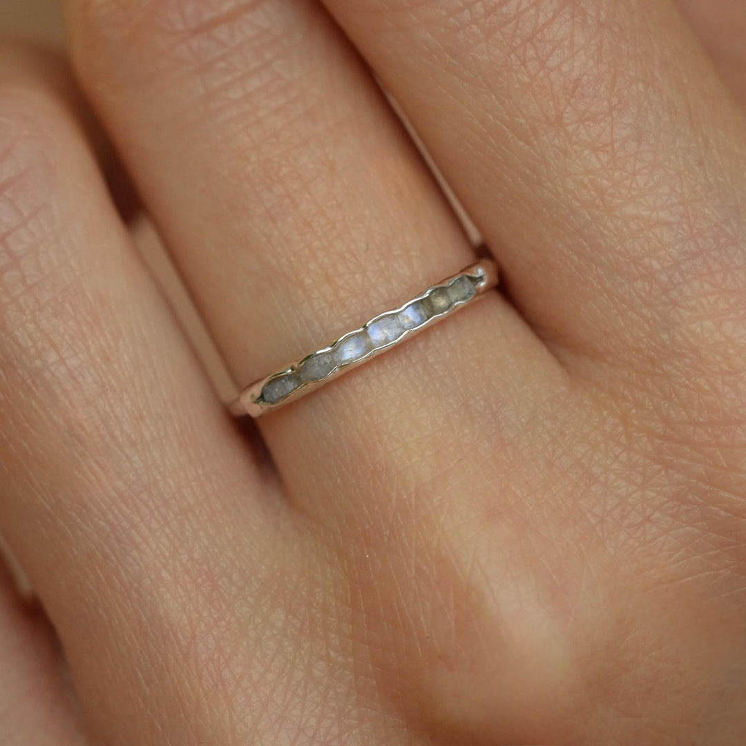 Rainbow Moonstone Ring: RTS Raw Rough Uncut Natural Untreated Rainbow Moonstone Stackable Wedding Band Ring in US size 5.25-9.5